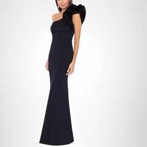 Betsy & Adam  -  Long Scuba Crepe One Shoulder Gown